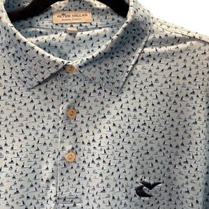 Peter Millar Summer Comfort Mens XL Polo Shirt Blue Sailboat Print Performance